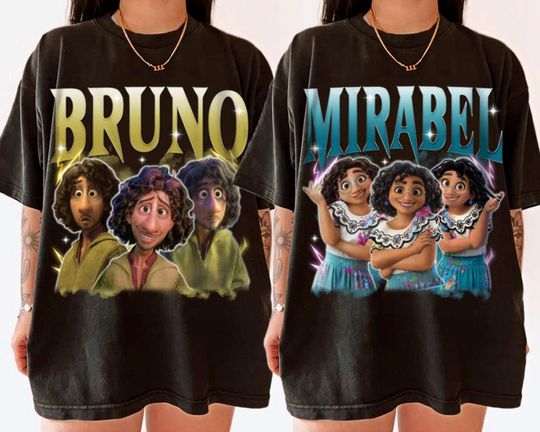 Couple Bruno and Mirabel Shirt Funny Tee, Encanto Tees, Vintage Graphic T-shirt Family 2024 Trip Gifts