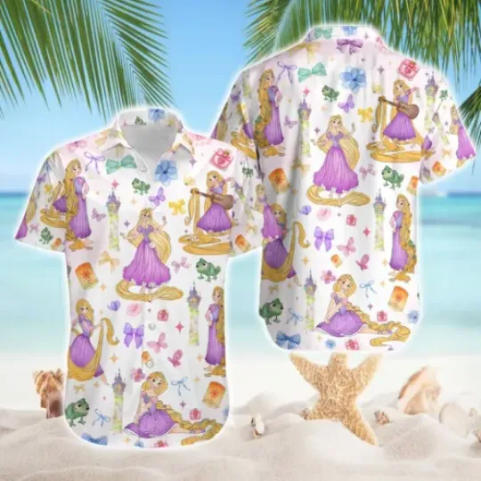 Princess Rapunzel Coquette Bows Hawaiian Shirt | Disneyworld Rapunzel Pink Bow