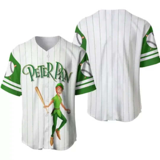 Peter Pan Baseball Jersey Button Down Shirt, Peter Pan Cartoon Baseball Jersey