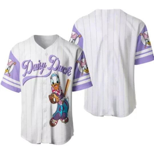 Daisy Duck Baseball Jersey Button Down Shirt Daisy Cartoon Baseball Jersey Shirt