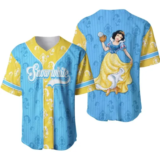 Personalized Snow White and the Seven Dwarfs Button Down Baseball Jersey Shirt