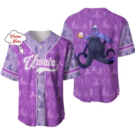 Personalized Ursula The Little Mermaid Cartoon Button Down Baseball Jersey Shirt