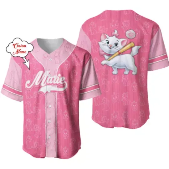 Personalized Marie Cat The Aristocats Cartoon Button Down Baseball Jersey Shirt