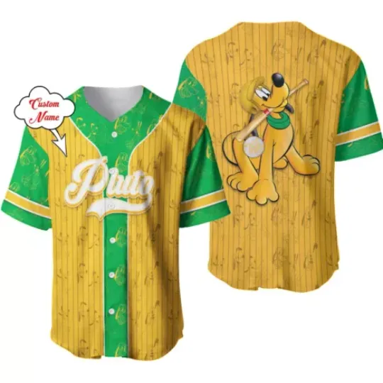 Personalized Pluto Cartoon Button Down Baseball Jersey Shirt
