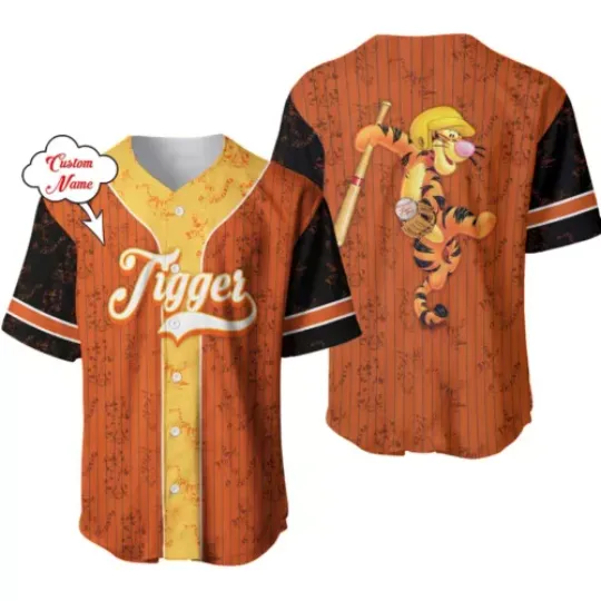 Personalized Tigger Winnie The Pooh Button Down Baseball Jersey Shirt