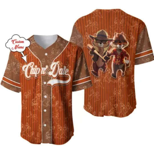 Personalized Chip And Dale Cartoon Button Down Baseball Jersey Shirt