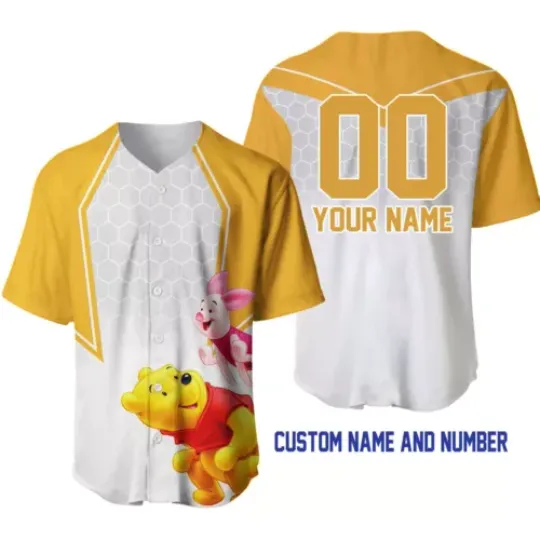 Personalized Winnie The Pooh Baseball Jersey Button Down Shirt