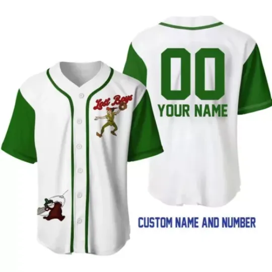 Personalized Peter Pan Baseball Jersey Button Down Shirt Adult