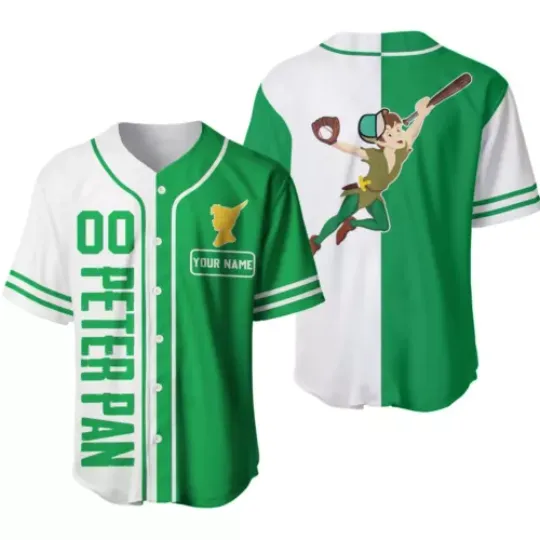 Personalized Peter Pan Baseball Jersey Button Down Shirt Adult