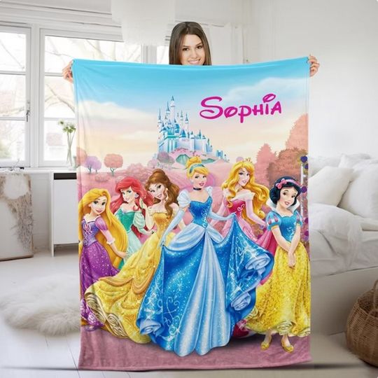 Personalized Princess Blanket, Custom Girls Blanket, Disney Cartoon Characters Blanket, Bedding Blanket
