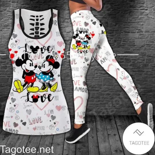 Disney Minnie and Mickey Adorable Couple Love Hollow Tank Top Legging Set