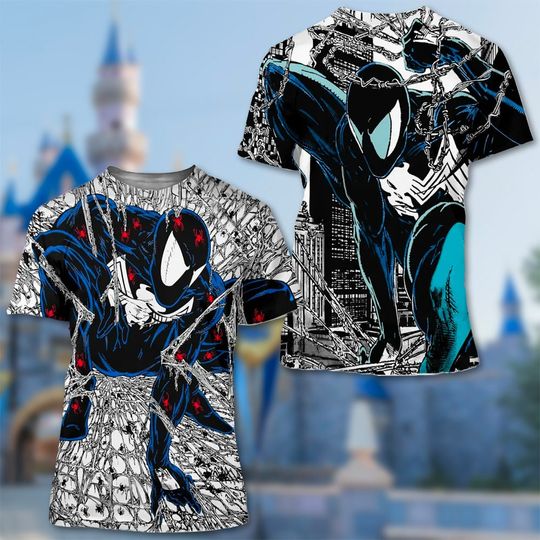 Spiderman Symbiote 3D T-shirt, Superhero Villain All Over Print T-shirt, Comic Character Fan Tee, Venom Spiderman Shirt