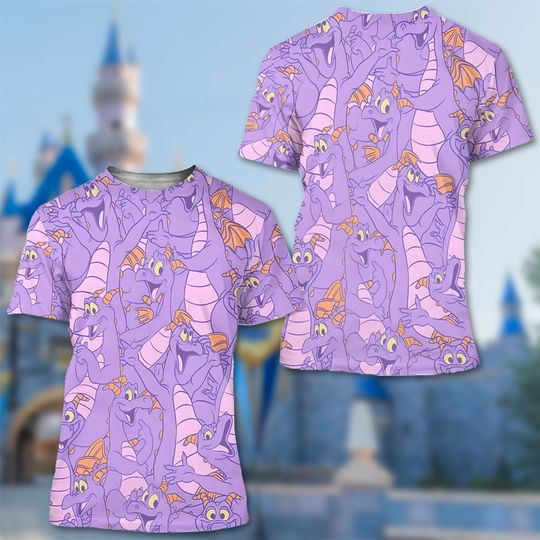 Figment Dragon Unisex 3D Shirt, Purple Dragon Epcot Theme Park Mascot All Over Print Shirt, Family Vacation Matching Group Shirt