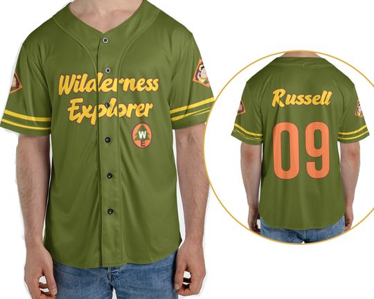 Pixar Up Wilderness Explorers Russell 99 2 Sided Baseball Jersey Shirt