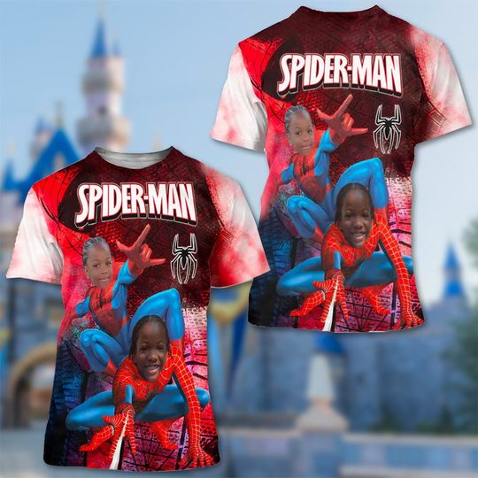 Personalized Photo Spiderman Birthday 3D Shirt, Superhero Movie Custom All Over Print Birthday Shirt