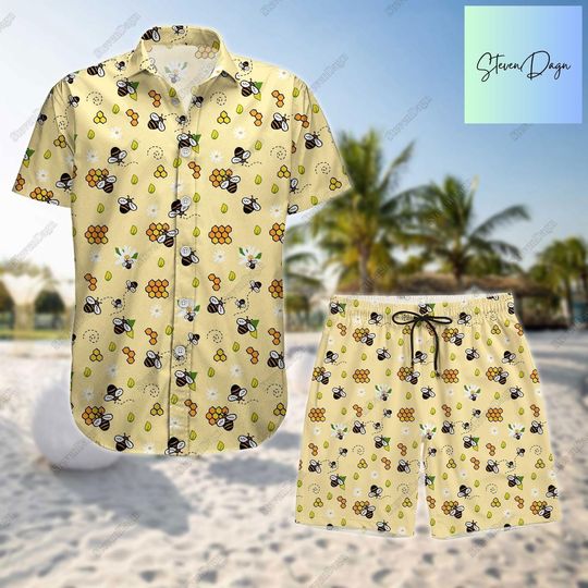 Bee Button Shirt, Bee Shorts, Bee Shirt, Bee Swim Shorts, Bee Hawaiian Shirt