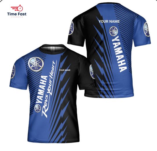 Custom Name Yamaha Logo Racing Team 3D Print Blue T-Shirt