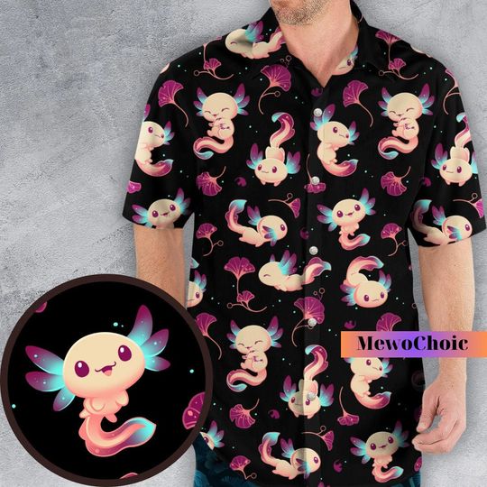Axolotl Shirt, Axolotl Hawaiian Shirt, Salamander Beach Shirt, Funny Axolotl Shirt
