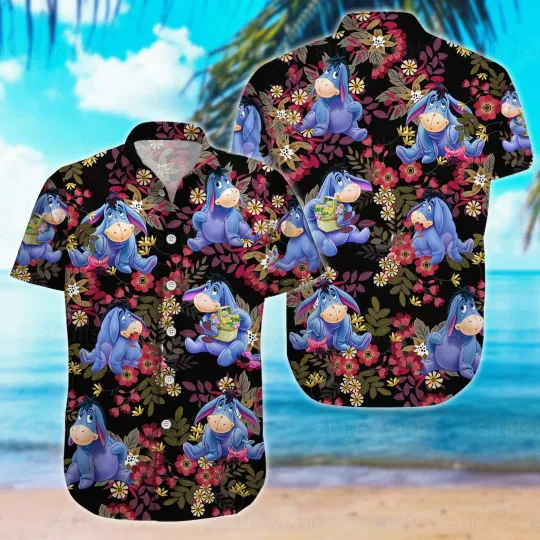 Disney Eeyore Hawaiian Shirts Men's Women Kids Summer Short Sleeve Shirts