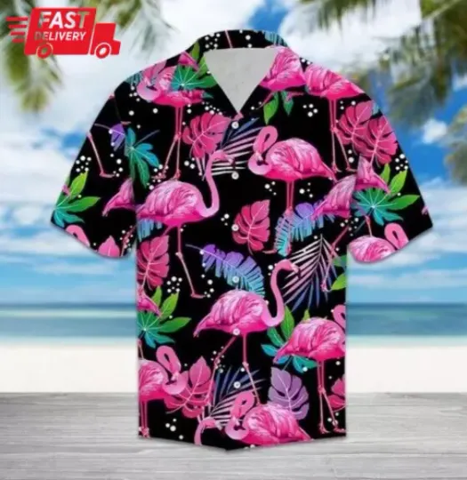 Pink Flamingo Hawaiian Shirt, Flamingo Hawaii Aloha Short Sleeve Size