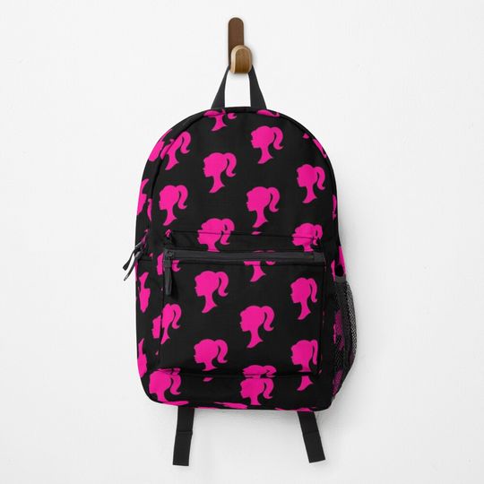 pink doll heads on black Backpack