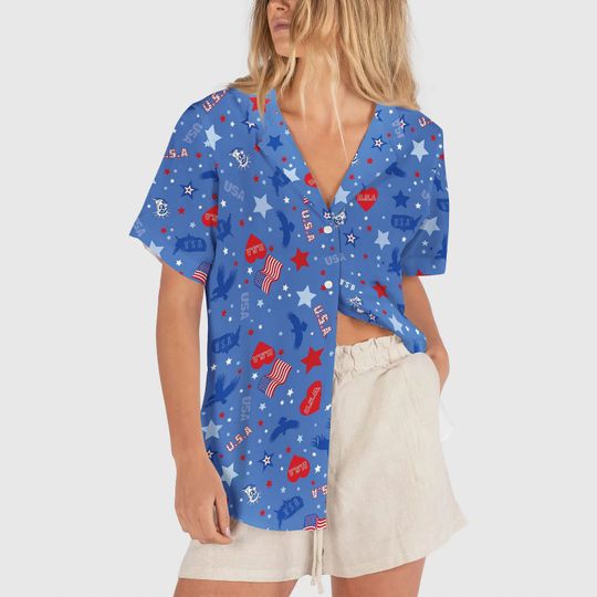 God Bless USA Hawaiian Shirt, Fourth of July Independence Day Button Up Shirt, Patriotic 4th of July 1776 Gift, Party in the USA Shirt