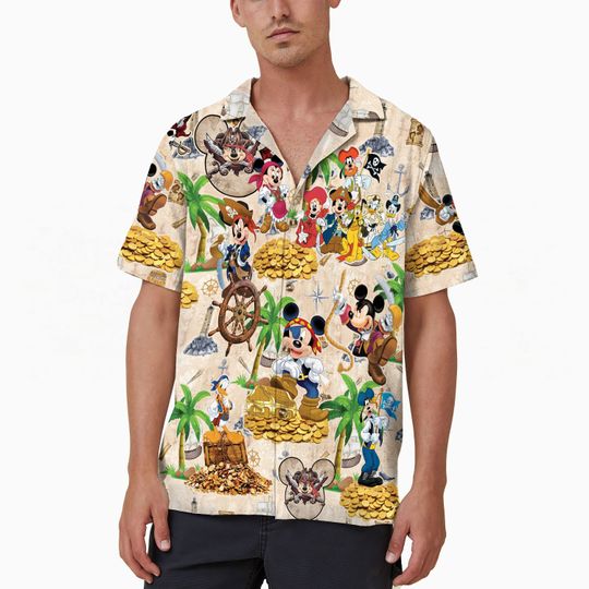 Disney Mickey Pirates of Caribbean Hawaiian Shirt, Mickey and Friends Button Up Shirt, Summer Disney Trip Hawaii Shirt, Pirate Night Shirt