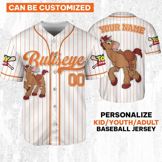 Custom Disney Toy Story Bullseye Baseball Jersey, Disney Baseball Team Outfit