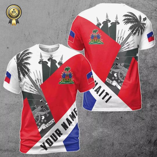 Custom Name Haiti Flag Pride Coat of Arms Haitians 3D T-Shirt