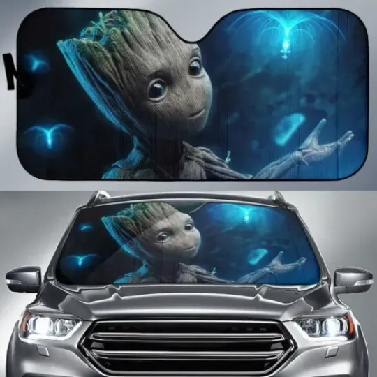 Baby Groot Cute Car Windshield Sun Shade