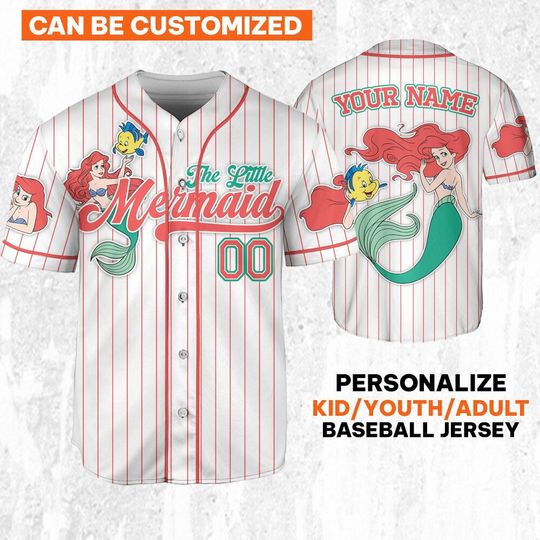 Custom Disney The Little Mermaid Simple Stripe Baseball Jersey, Disney Birthday Gift