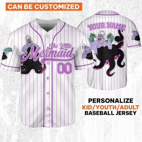 Custom Disney The Little Mermaid Ursula  Simple Stripe Jersey, Disney Baseball Team Outfit