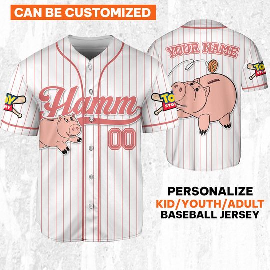 Custom Disney Toy Story Hamm Baseball Jersey, Disney Baseball Jersey