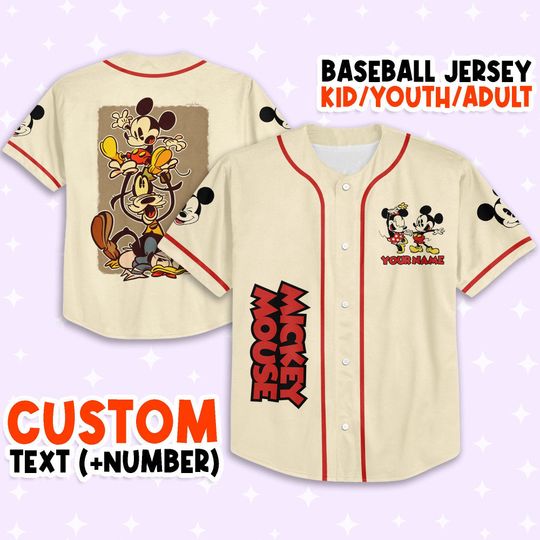Personalize Mickey Classic Group Funny Baseball Jersey, Custom 3D Disney Baseball Jersey