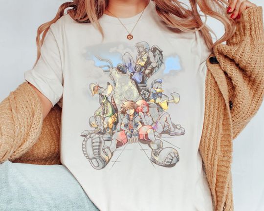 Disney Kingdom Hearts Group Shot Deep Dive Sketch Shirt