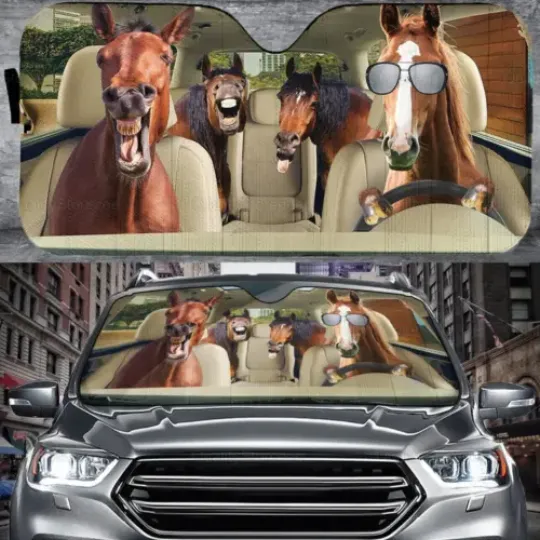 Funny Horses Family Driving Auto Sun Shade