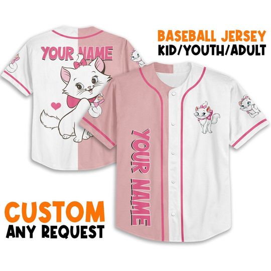 Personalize Marie Disney Pink White Jersey, Disney Baseball Jersey Sports