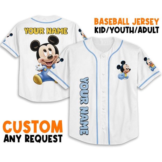Personalize Mikey Disney Baby White jersey, Disney Baseball Jersey Sports