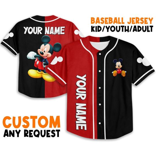 Personalize Mikey Disney Red Black jersey, Disney Baseball Jersey Sports