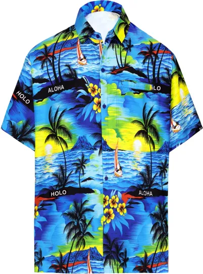 LA LEELA Mens Hawaiian Short Sleeve Button Down Shirts