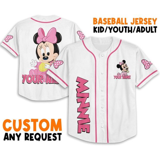 Personalize Minnie Disney Baby White jersey, Disney Baseball Jersey Sports