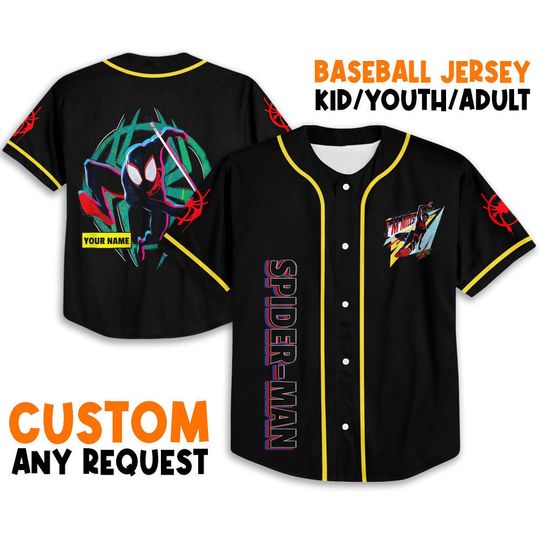 Personalize Spider Man Across the Spider Verse Miles, Disney Baseball Jersey Sports