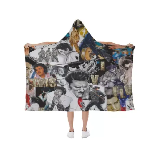 Rare! Elvis Presley Legend Print Hooded Blanket Soft Fleece Lining Wearable