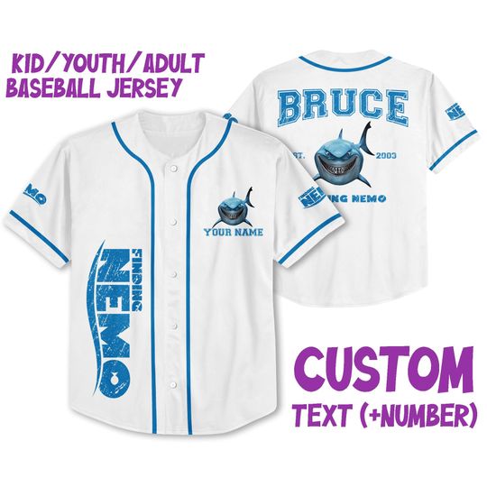 Personalized Disney Finding Nemo Vintage Bruce, Disney Baseball Jersey Sports