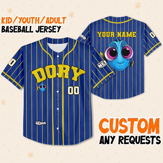Personalize Finding Nemo Baby Dory Blue Jersey, Disney Baseball Jersey Sports