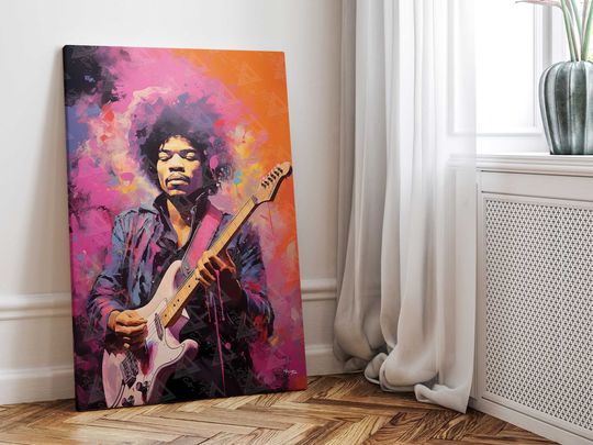 Jimi Hendrix Canvas Art - Guitarist Art Print, Vibrant Musician Wall Poster