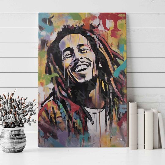 Bob Marley Wall Art Print - One Love Reggae Music Wall Poster - Iconic Singer Canvas Print