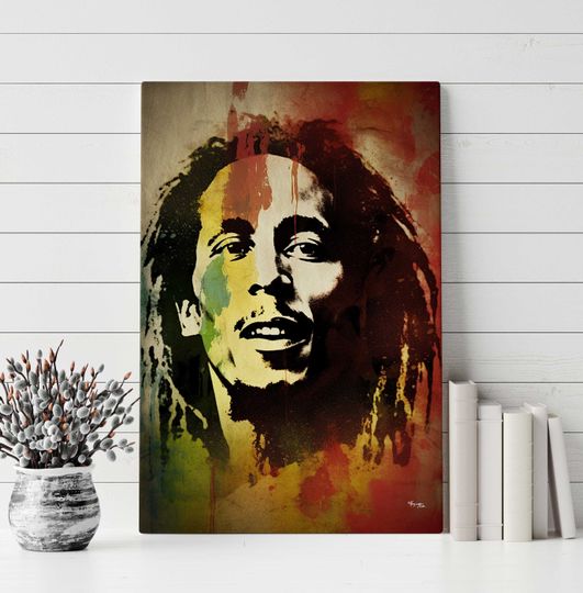 Bring Home the Reggae Legend - Colorful Abstract Graffiti Portrait of Bob Marley