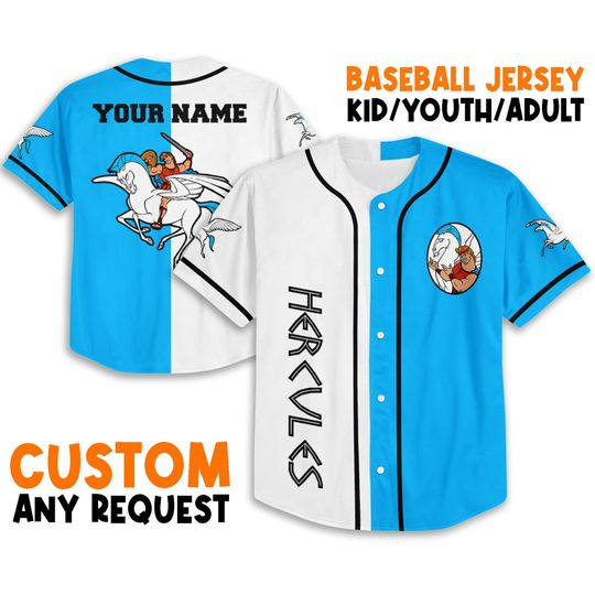 Personalize Hercules and Pegasus Jersey, Disney Baseball Jersey Sports