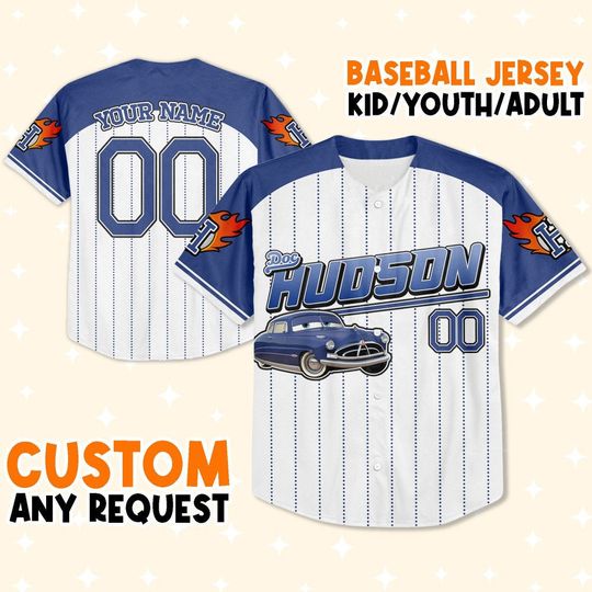Custom Cars Hudson Navy, Custom Number Baseball Shirt, Cars Cartoon Gif